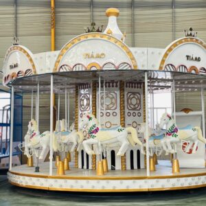 Luxury White Carousel Ride Kids Merry Go Round Amusement Park Equipment Indoor Outdoor