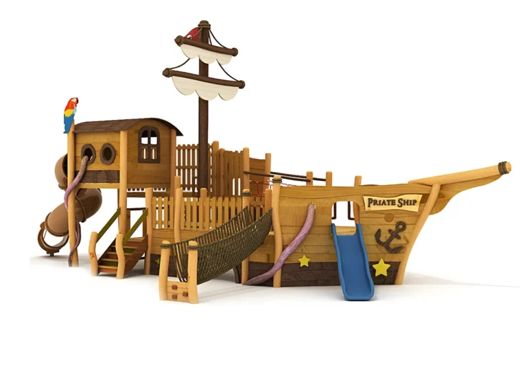 Adventure Pirate Ship Playground outdoor playground with ship-inspired play structure and mast and bow details