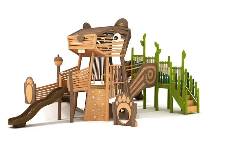 Bear Climbing Slide Adventure outdoor playground with bear-inspired upper tower and inclined climbing wall