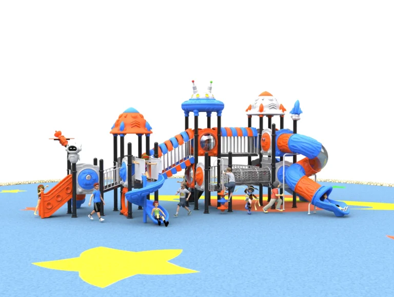 Space Bridge Slide Complex outdoor playground with multi-tower arrangement and elevated tube bridge