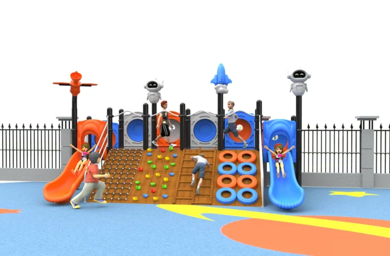 Wide Activity Climbing Slides outdoor playground with broad low play structure and mixed climbing activity panels