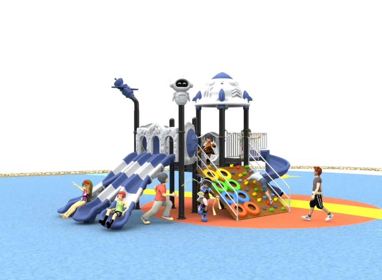 Triple Slide Climbing Hub outdoor playground with roofed tower and parallel open slides