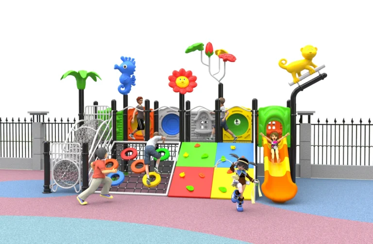 Colorful Activity Slide Wall outdoor playground with wide low play structure and colorful climbing activity panels